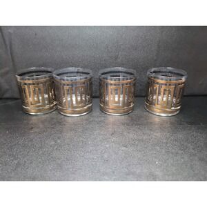 Culver Greek Key Whiskey Glasses, Set of 4, Vtg Cocktail Glasses, Home Bar Decor